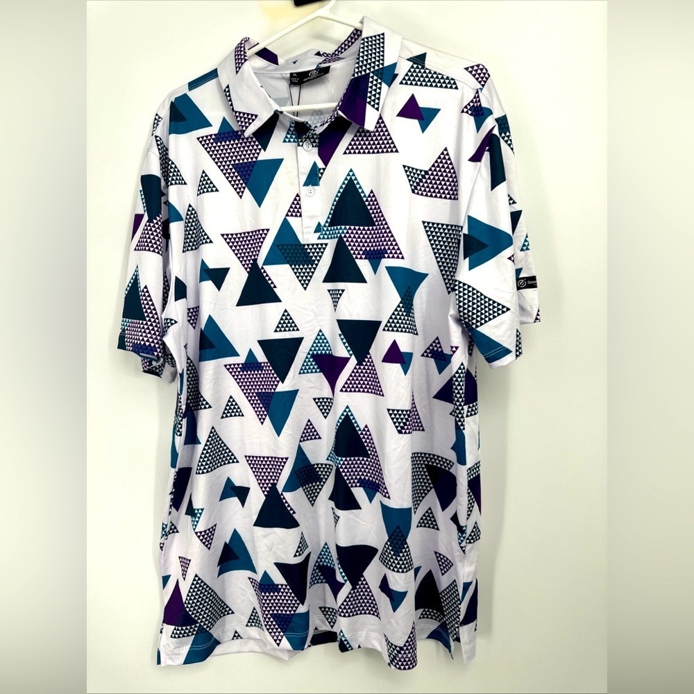 GREENSIDE GOLF Polo Shirt Sz XL SUMMER VIBES Teal Purple Abstract NEW $50